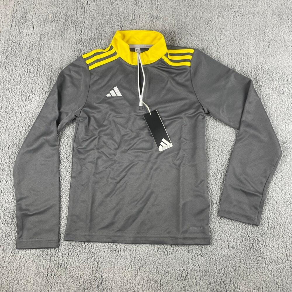 Adidas Boy's Youth Medium Gray Yellow Long Sleeve 22 Soccer Track Jacket